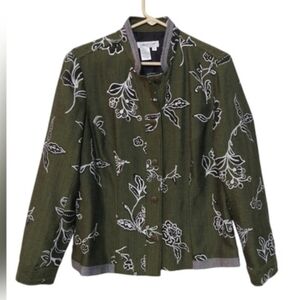 Coldwater Creek Womans Jacket Blazer Size Medium Green Tweed Floral Fairycore